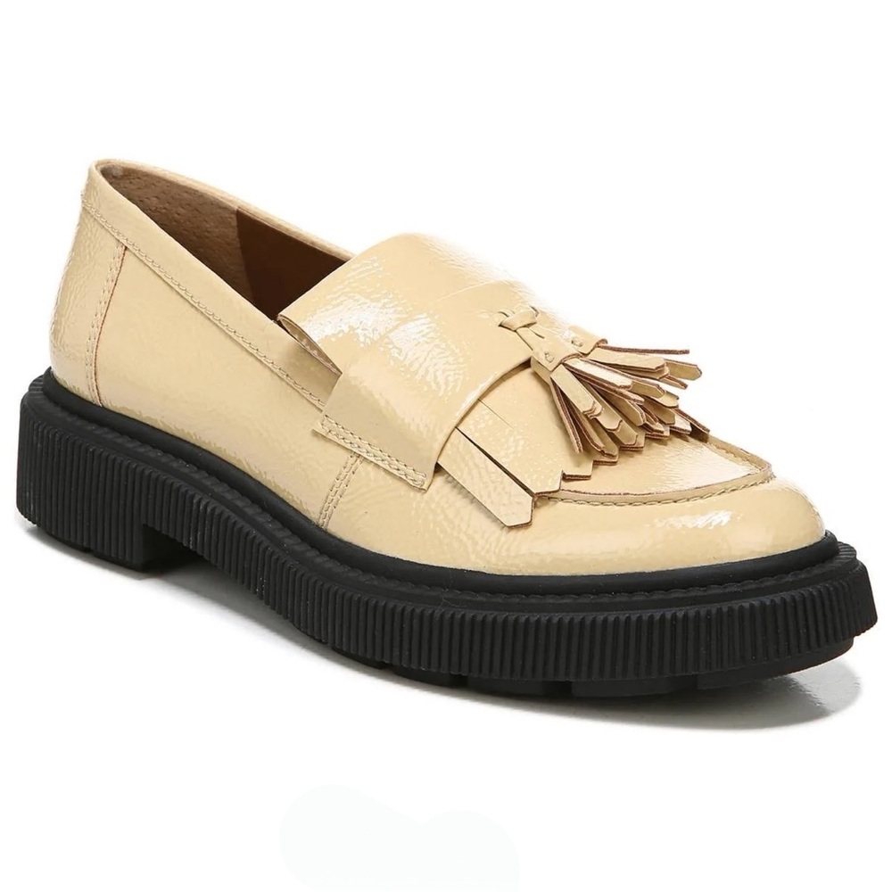 Franco Sarto Tassel Jack Lug Loafer | Beige Tan Vegan Patent Leather | Size 7.5 - Picture 2 of 13